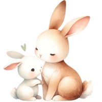 AI generated Mother and baby rabbit animal watercolor clipart. Ai Generate png