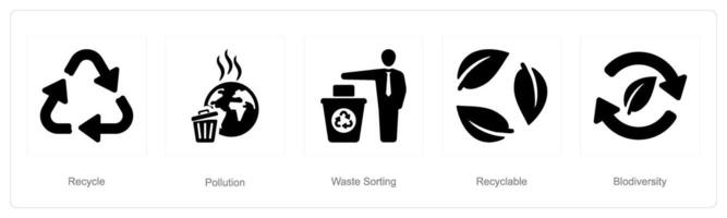 A set of 5 ecology icons as recycle, pollution, waste sorting vector