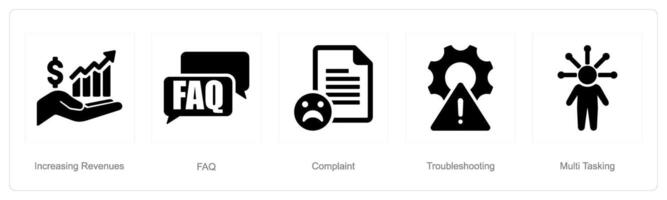 A set of 5 Customer service icons as increasing revenue, faq,  complaint vector