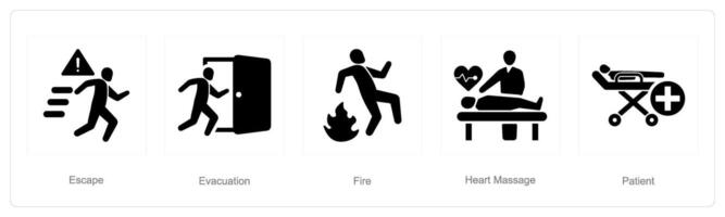 A set of 5 Emergency icons as escape, evacuation, fire vector