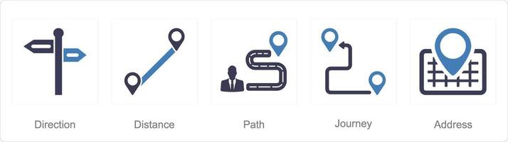 A set of 5 Location icons as direction, distance, path vector