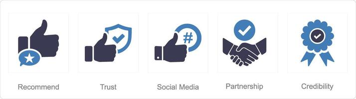 A set of 5 Influencer icons as recommend, trust, social media vector