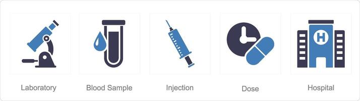 A set of 5 Health Checkup icons as laboratory, blood sample, injection vector