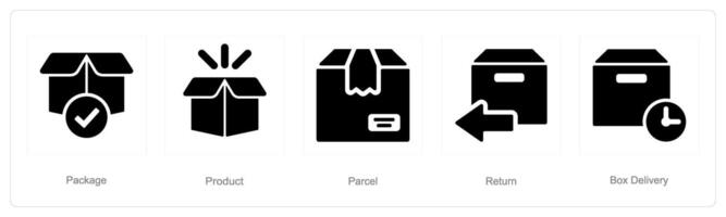 A set of 5 delivery icons as package, product, parcel vector