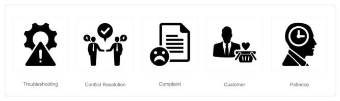 A set of 5 Customer service icons as troubleshooting, conflict resolution, complaint vector