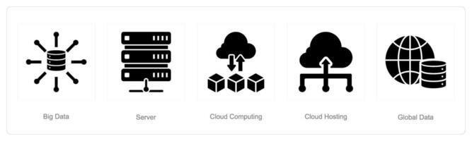 A set of 5 Data analysis icons as big data, server, cloud computing vector