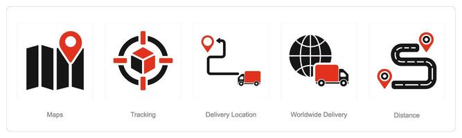 A set of 5 delivery icons as maps, tracking, delivery location vector