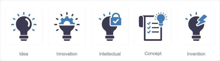 un conjunto de 5 5 intelectual propiedad íconos como idea, innovación, intelectual vector