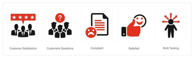 A set of 5 Customer service icons as customer satisfaction, customer questions, complaint vector