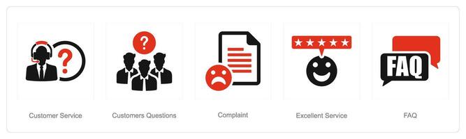 A set of 5 Customer service icons as customer service, customer questions, complaint vector
