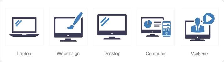 A set of 5 Internet Computer icons as laptop, web design, desktop vector