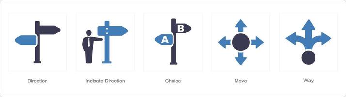 A set of 5 Direction icons as direction, indicate direction, choice vector