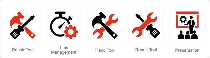 A set of 5 Mix icons as repair tool, time management, hand tool vector