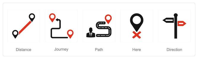A set of 5 Location icons as distance, journey, path vector