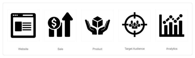 A set of 5 Digital Marketing icons as website, sale, product vector