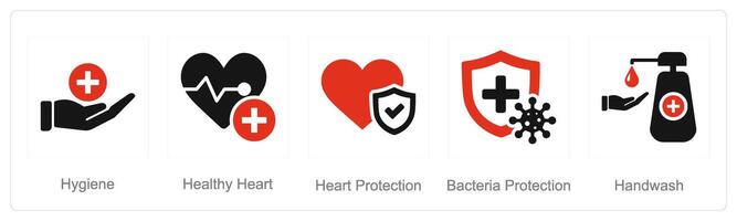 A set of 5 Hygiene icons as hygiene, healthy heart, heart protection vector