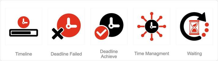 A set of 5 Mix icons as timeline, deadline failed, deadline achieve vector