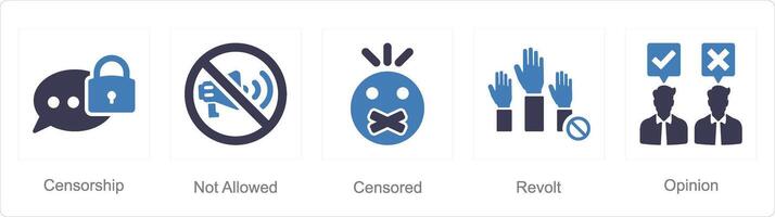 A set of 5 Freedom of Speech icons as censorship, not allowed, censored vector