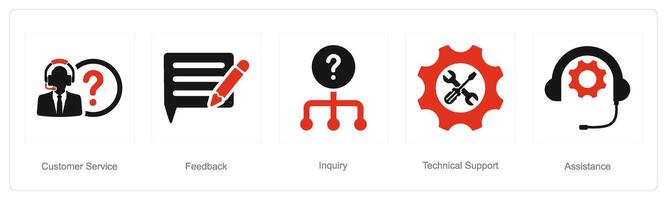 A set of 5 Customer service icons as customer service, feedback, inquiry vector