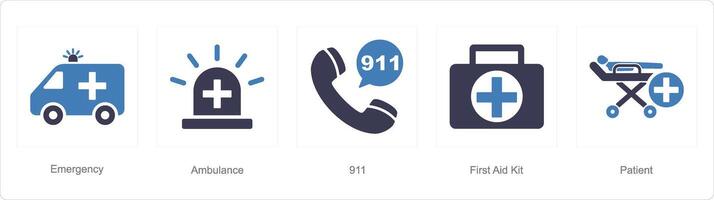 A set of 5 Emergency icons as emergency, ambulance, 911 vector