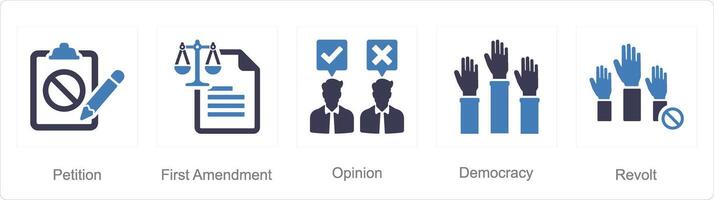 A set of 5 Freedom of Speech icons as petition, first amendment, opinion vector