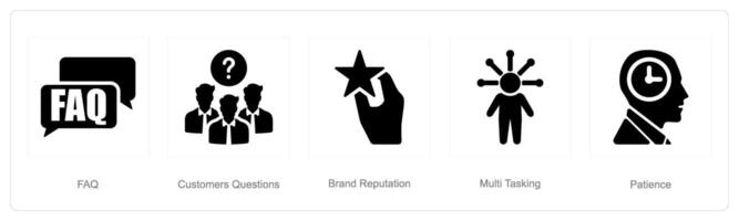 A set of 5 Customer service icons as faq, customer questions, brand reputation vector