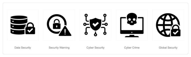 A set of 5 Cyber Security icons as data security, security warning, cyber security vector