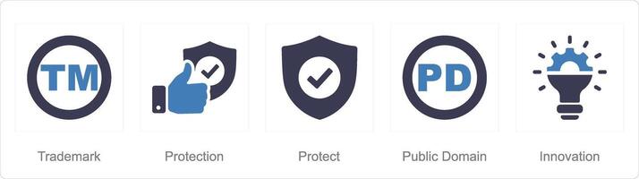 A set of 5 Intellectual Property icons as trademark, protection, product vector