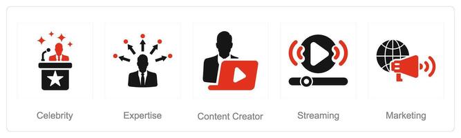 A set of 5 Influencer icons as celebrity, expertise, content creator vector