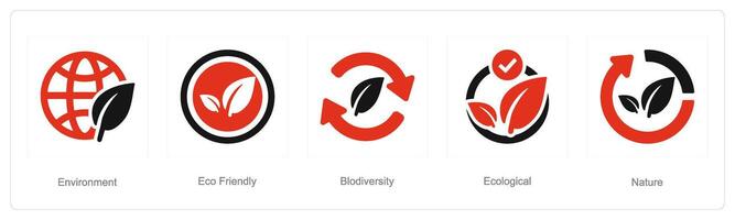 A set of 5 ecology icons as environment, eco friendly, biodiversity vector