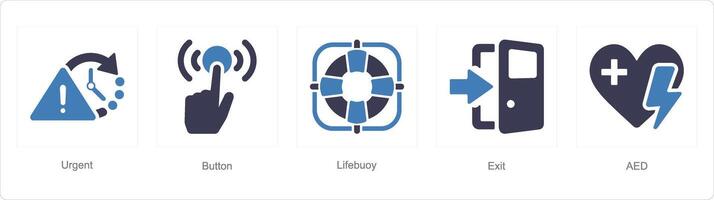 A set of 5 Emergency icons as urgent, button, lifebuoy vector