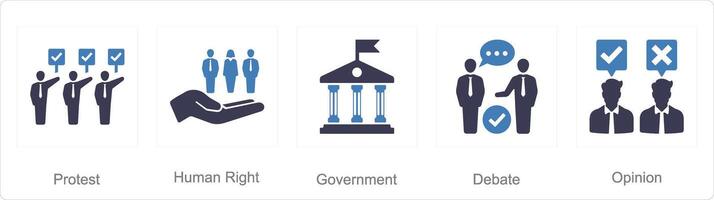 A set of 5 Freedom of Speech icons as protest, human right, government vector