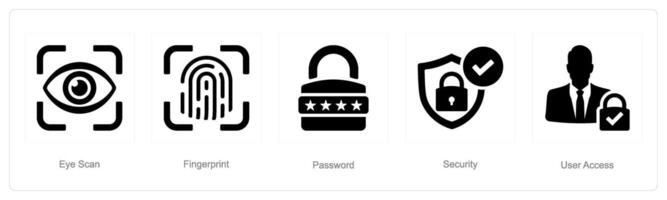 un conjunto de 5 5 ciber seguridad íconos como ojo escanear, huella dactilar, contraseña vector