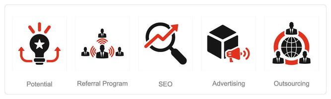 A set of 5 Increase Sale icons as potential, referral program, seo vector