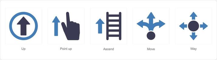 un conjunto de 5 5 dirección íconos como arriba, punto arriba, ascender vector