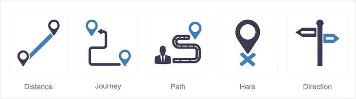 A set of 5 Location icons as distance, journey, path vector