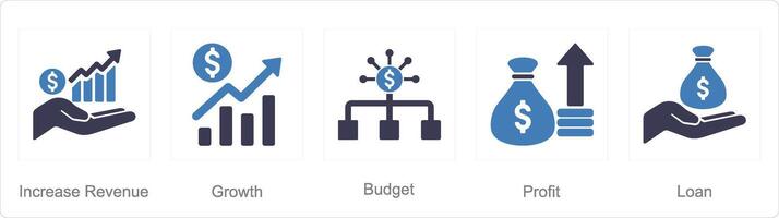 A set of 5 Finance icons as increase revenue, growth, budget vector