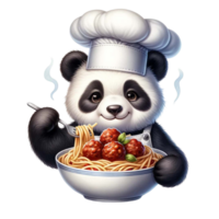 ai gegenereerd schattig panda chef met een kom van spaghetti en gehaktballen waterverf clip art ai genereren png