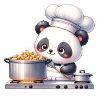 ai gegenereerd panda chef met een pot van koken pasta waterverf clip art ai genereren png