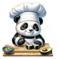 AI generated Panda Chef with Sushi watercolor Clipart AI Generate png