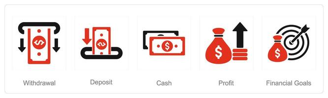 A set of 5 Finance icons as withdrawal, deposit, cash vector