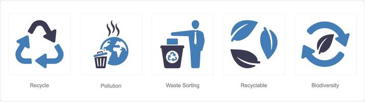 A set of 5 ecology icons as recycle, pollution, waste sorting vector