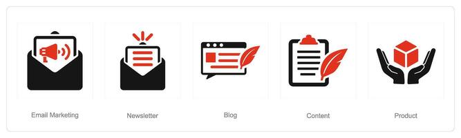 un conjunto de 5 5 digital márketing íconos como correo electrónico marketing, Boletin informativo, Blog vector