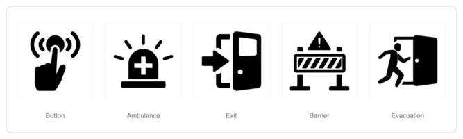 A set of 5 Emergency icons as button, ambulance, exit vector