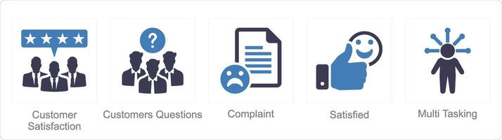 A set of 5 Customer service icons as customer satisfaction, customer questions, complaint vector