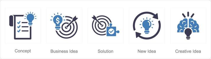 A set of 5 Idea icons as concept, business idea, solution vector