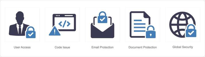 A set of 5 Cyber Security icons as user access, code issue, email protection vector