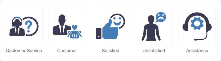 A set of 5 Customer service icons as customer service, customer, satisfied vector