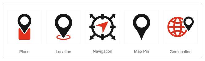 A set of 5 Location icons as place, location, navigation vector