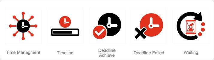 A set of 5 Mix icons as time management, timeline, deadline achieve vector